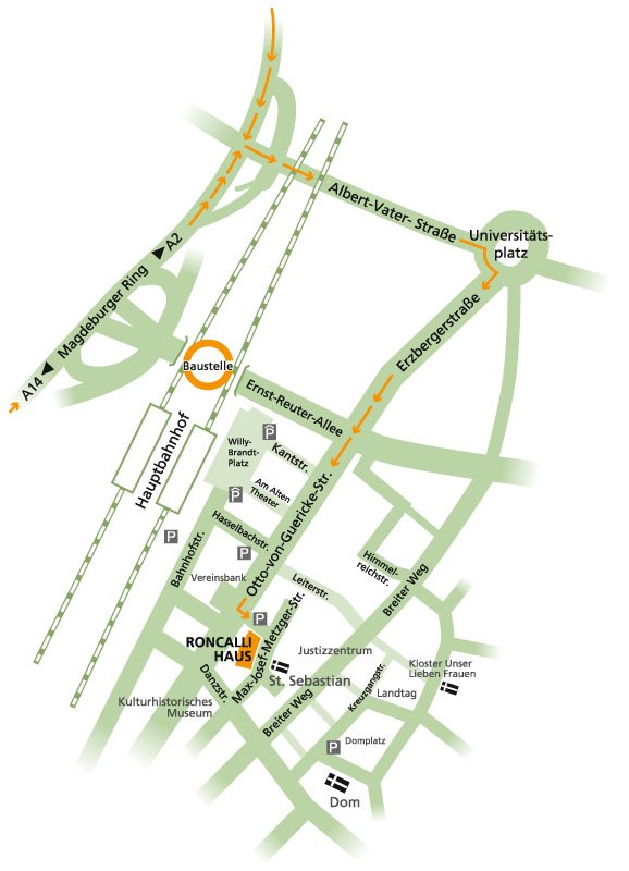 Karte mit Lage des Roncalli-Hauses in der Magdeburger Innenstadt